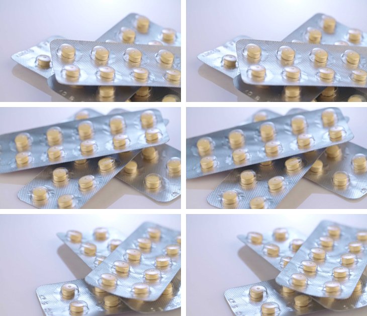 Три пары кадров val/train из medical-pills: отличия на уровне дрожания камеры